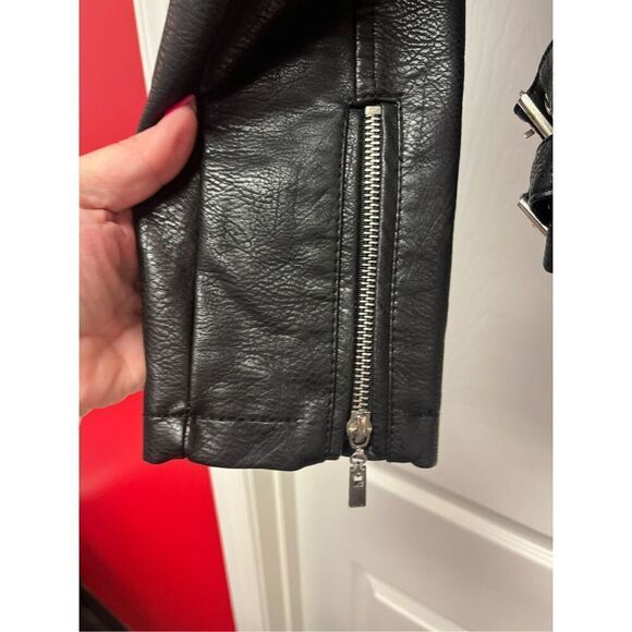 C&C California Leopard Fur Trimmed Faux Leather Motorcycle Jacket sz S EUC Mob W - Picture 5 of 9